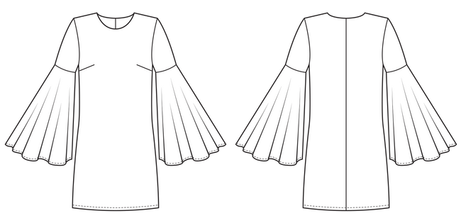 batwings sleeve dress pattern sketch