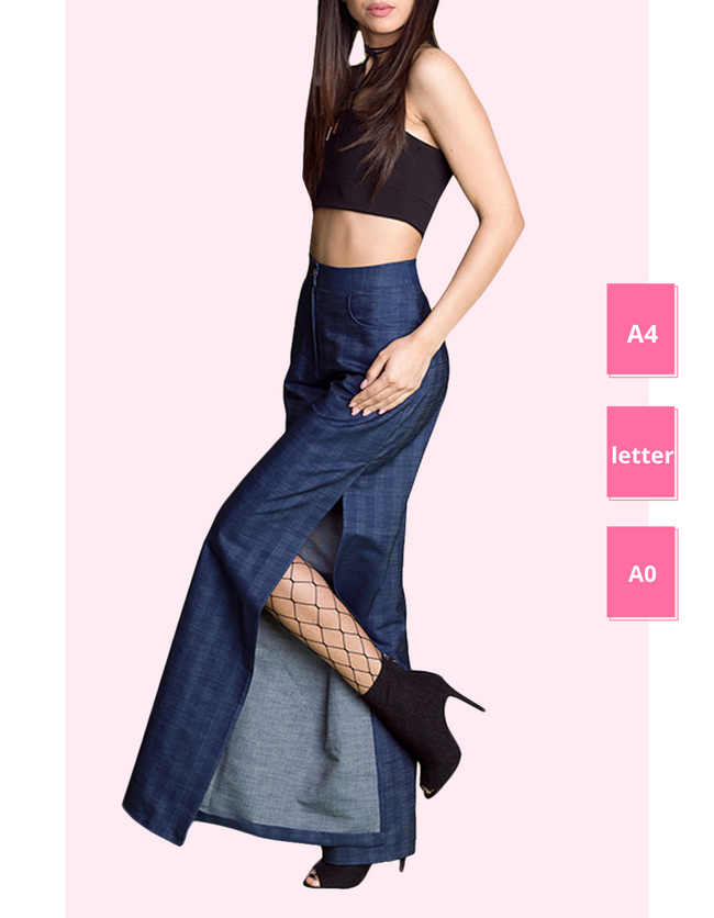 woman posing in a wide leg jeans pattern