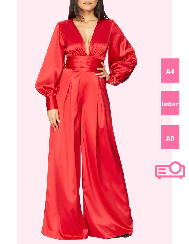 woman wearing a red diy jumpsuit pattern