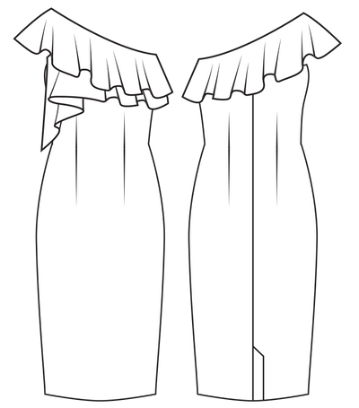 one shoulder sewing pattern sketch