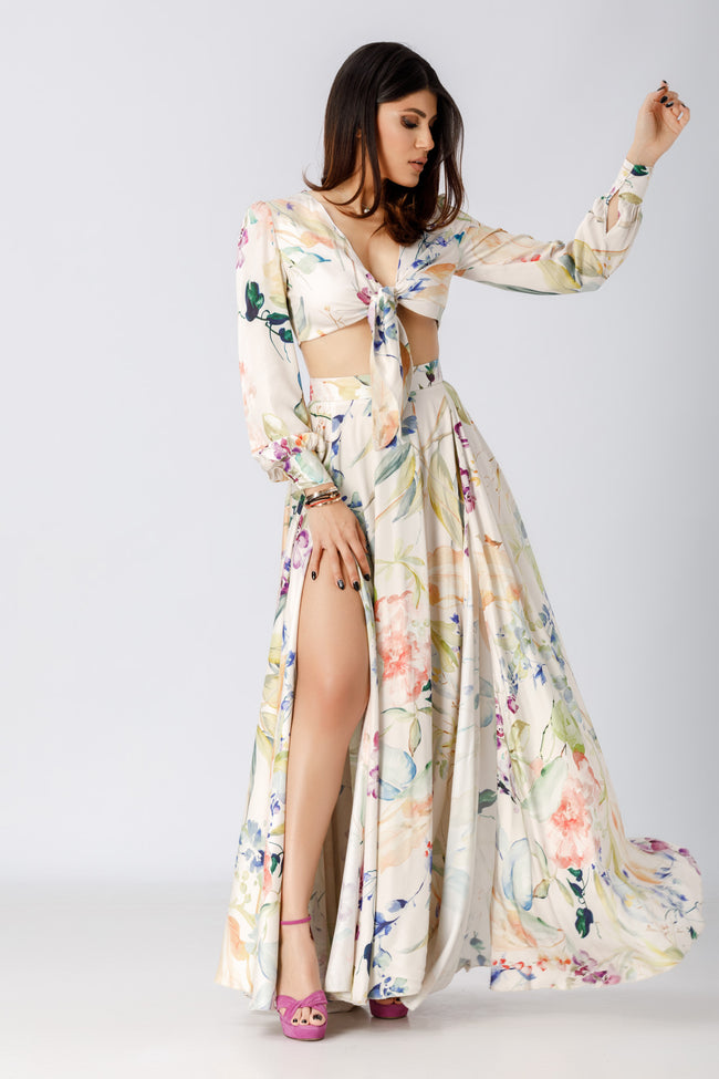 woman posing in a diy sewn circle skirt pattern