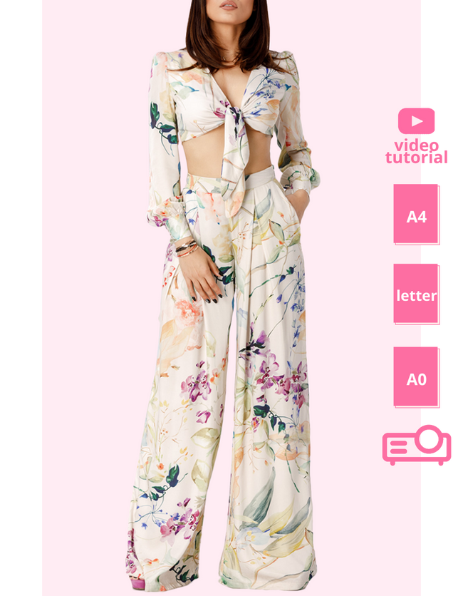 woman wearing a pair of wide leg pants pattern