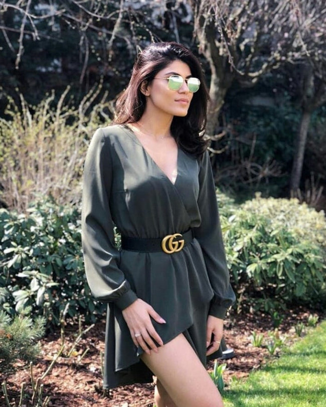 woman in a garden wearing a diy sewn midi dress pattern