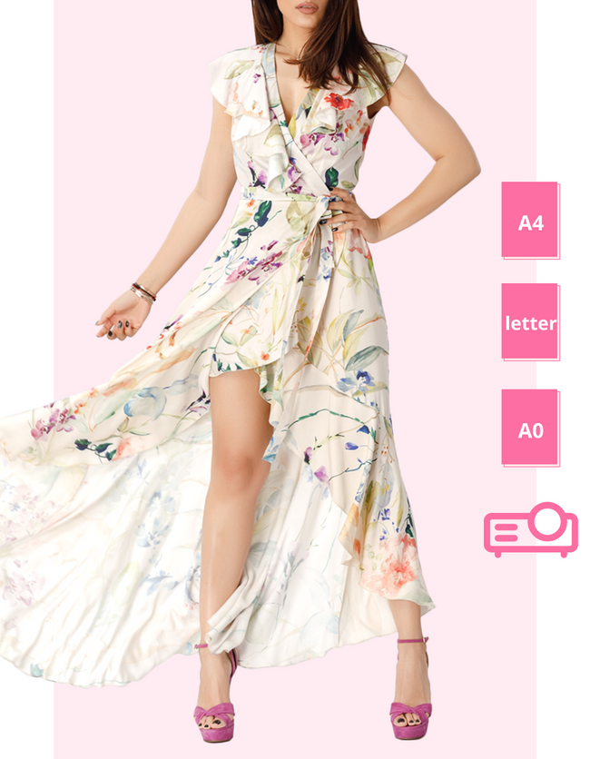 woman wearing a diy sewn maxi wrap dress pattern
