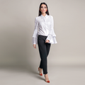 woman posing in a white shirt pattern