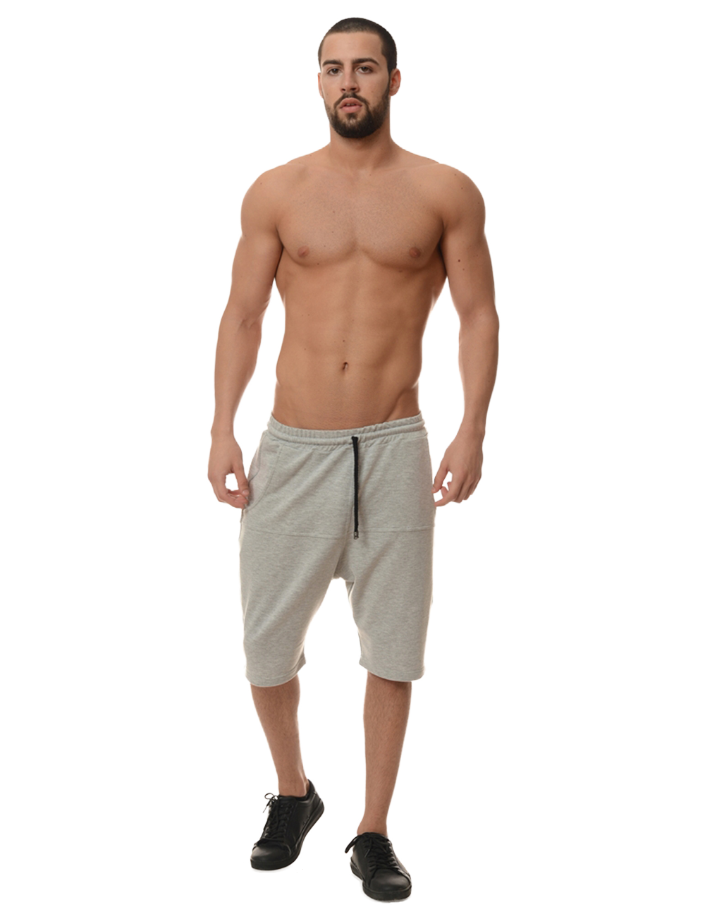 man wearing a pair of grey shorts