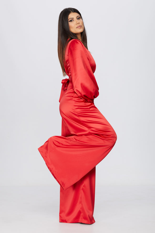 side view of a woman wearing a formal jumpsuit pattern