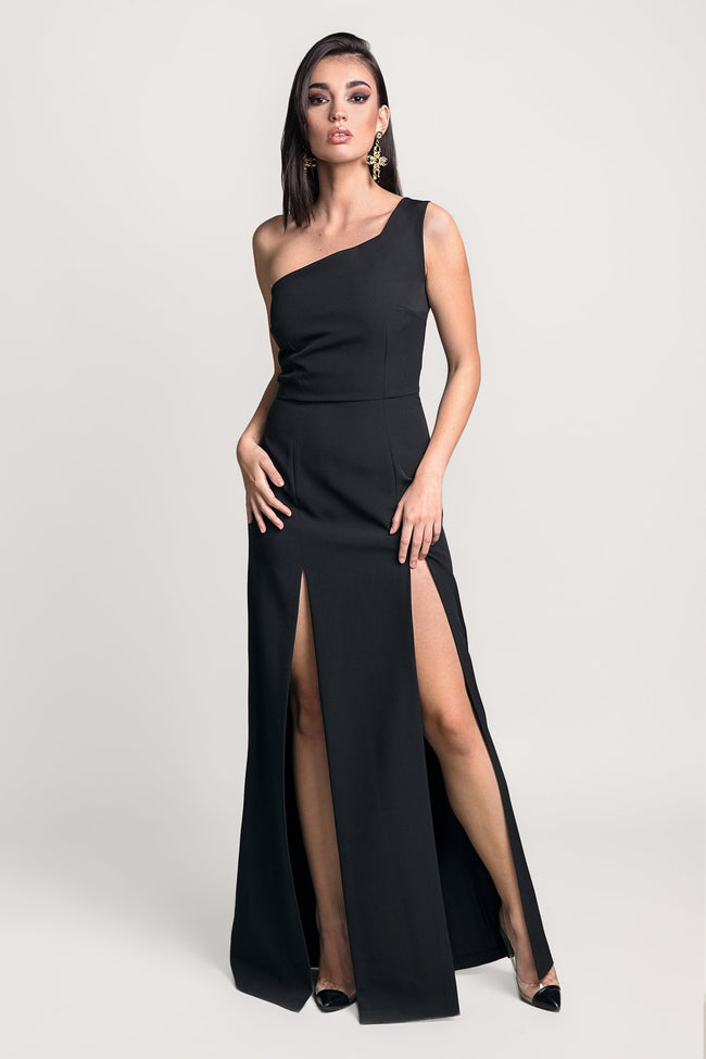 woman in black maxi dress pattern