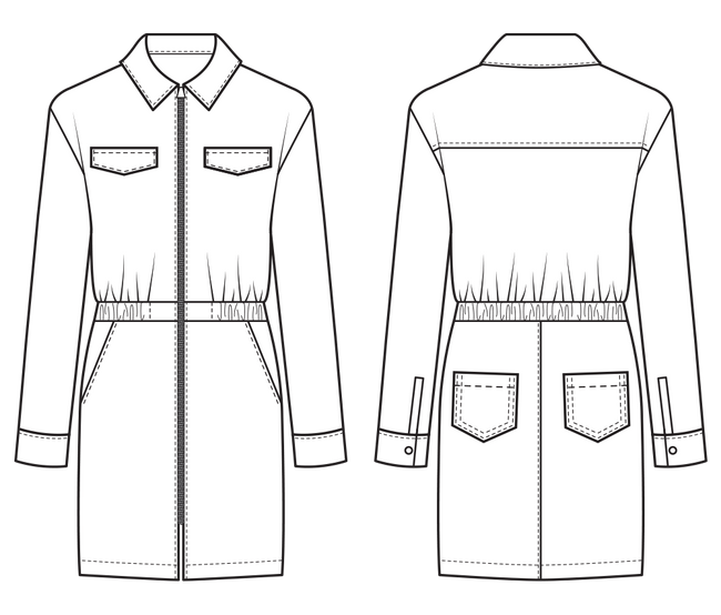 long sleeve dress pattern sketch