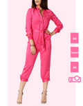 woman posing in a pink overall pattern