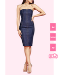 woman in a diy sewn denim tube dress pattern